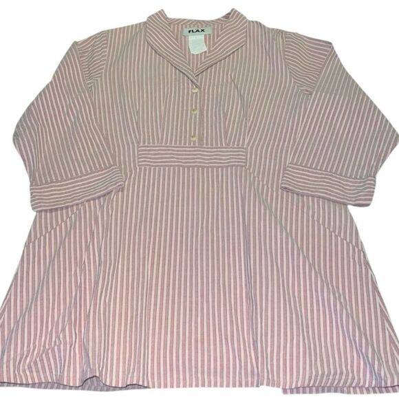 Flax Red and Cream Striped Cotton 3/4 SleevesPullover Top Size Small - Picture 2 of 9